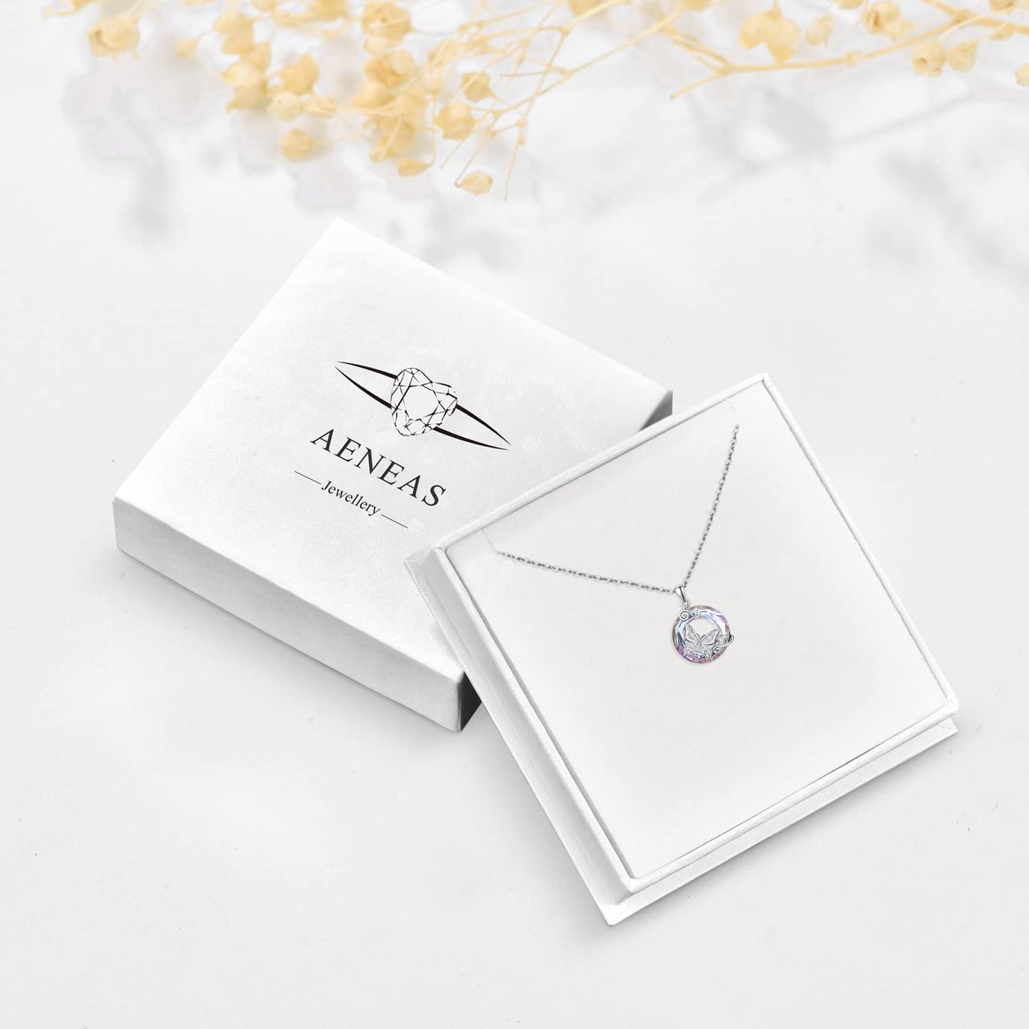 AENEAS Butterfly Necklaces for Women Sterling Silver Pendant Purple Crystal Gifts Jewelry for Women Birthday Anniversary