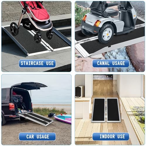 Portable Wheelchair Ramp 6FT,No-Slip Aluminum Folding Handicap Ramp 800 lbs Load Capacaity,Wheel Chair ramp for Home Steps,Stairs,car
