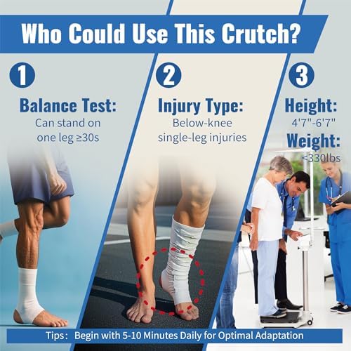 Pain Free Knee Crutch with Safety Kneepads, Ergonomic Knee Crutches with Support Platform for Enhanced Stability and Comfort, Smart Peg Leg Crutch for Single Leg Injuries