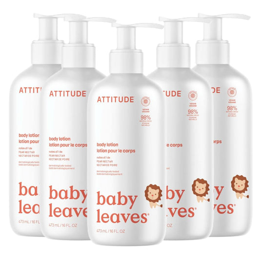 ATTITUDE Baby Lotion, EWG Verified Moisturizer, Dermatologically Tested Moisturizing Cream, Vegan and Cruelty-Free, Pear Nectar, 16 Fl Oz (Pack of 6)