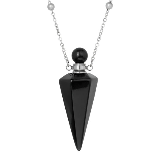 925 Sterling Silver Essential Oil Necklace For Women And Men, Natural Crystal Stone Cone Shape Pendant Necklace Healing Perfume Bottle Necklace Essential Oil Pendant Necklace (6 - Essential Oil Necklace)