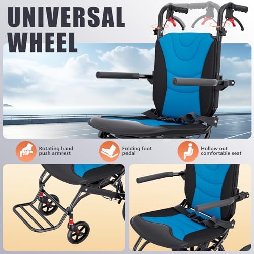 Wheelchairs for Adults Transport Chair Lightweight Foldable with Telescopic Handle, Ergonomic Portable Folding Travel Wheel Chairs for Seniors