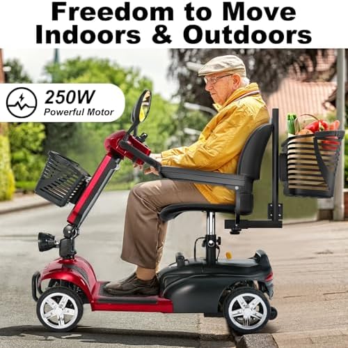 4-Wheel Foldable Mobility Scooters for Seniors, Detachable Battery, Upgraded Large Seat, Electric Scooter for Adults 15-Mile Range, Front & Rear Baskets, USB Port, Dual Mirrors, LED Headlight