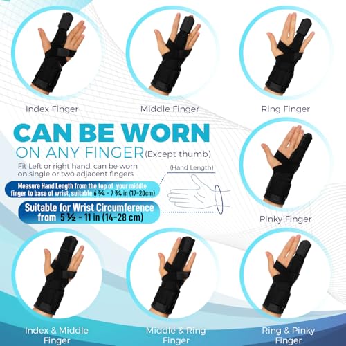 Trigger Finger Splint for Men & Women, Adjustable One or Two Finger Splint Full Hand and Wrist Brace Support for Sprains, Finger Discomfort Relief