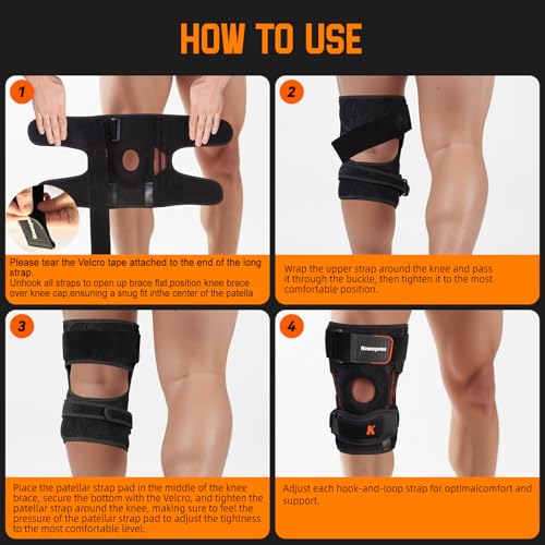 2-in-1 Professional Knee Brace for Pain Relief,Adjustable Knee Support with Patella Pad & Side Stabilizers, Compression Knee Sleeve for Meniscus Tear, ACL, Joint Pain, Runner, Workout-Men & Women