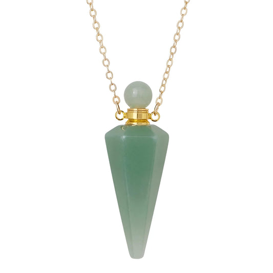 925 Sterling Silver Essential Oil Necklace For Women And Men, Natural Crystal Stone Cone Shape Pendant Necklace Healing Perfume Bottle Necklace Essential Oil Pendant Necklace (10 - Essential Oil Necklace)