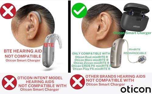 Oticon Smart Charger - for only Oticon More, Real, Zircon, Opn S, Ruby, Play miniRITE Rechargeable Hearing Aids - NOT Compatible with Oticon Intent and All Oticon BTE Type Hearing Aids
