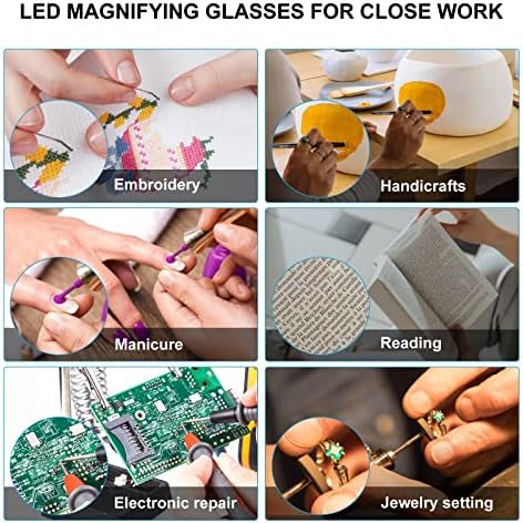 OKH 200% Magnifying Glasses with Light, Rechargeable LED Lighted Magnification Eyeglasses, Bright Sight Hands Free Magnifier Glasses for Close Work, Craft, Jewellers, Reading, Hobby