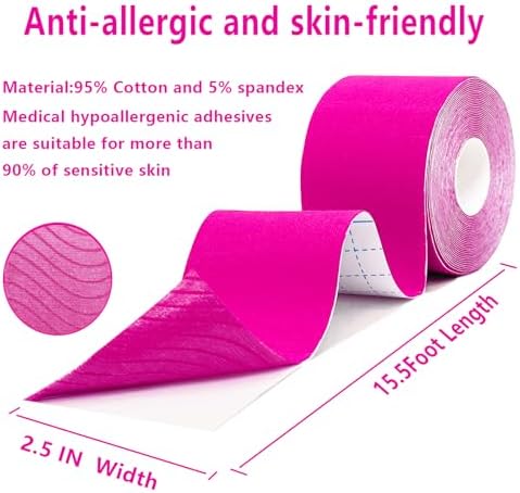SOON GO Kinesiology Tape Pro 5 Rolls, 2 Inch High Elasticity Sports Tape Therapeutic Pain Relief–Physio Tape for Muscle Recovery & Joint Support, Waterproof & Hypoallergenic & Breathable–Pink