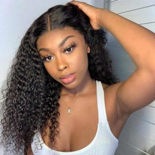 Kinky Curly Lace Front Wig Human Hair 13x4 Glueless Wigs Virgin Hair Pre Plucked with Baby Hair 18 Inch HD Deep Jerry Curly Wave Lace Frontal Wigs 150% Density Full and Thick