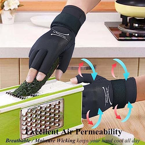 2 Pairs Copper Arthritis Gloves for Women Men, Fingerless Compression Gloves Relieve Hand Pain, Typing Gloves for Arthritis, Carpal Tunnel, Tendonitis, RSI with Adjustable Wrist Strap (Small/Medium)