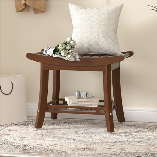Bamboo Shower Bench Chair Bathroom Shower Stool Seat for Inside Shower Bathtub with Storage Shelf Shower Foot Rest for Shaving Legs 25.2 x 13 x 19.2 Inches Chestnut Brown
