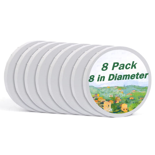 8 Pack Round Painting Canvas Panels, 8in Oil Painting Canvas Multipack for Acrylic, Oil, Gouache, Tempera Paints & Wet Art Media
