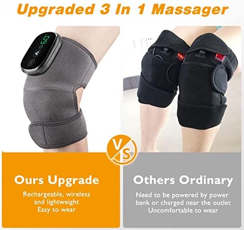 Cordless Knee Massager with Heat Vibration, Electric Heated Knee Brace Shoulder Heating Pads Elbow Wrap for Pain Relief (Pack of 1 Grey)