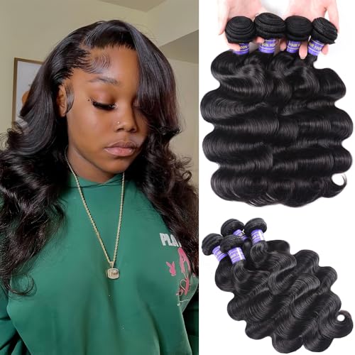 12A Human Hair Bundles 14 16 18 18 Inch Body Wave Bundles Human Hair Extensions 400g Unprocessed Brazilian Virgin Body Wave 4 Pieces Deals Brazilian Quick Weave Natural Black Wavy Extensions