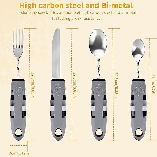 Weighted Utensils for Hand Tremors, Weighted Silverware for Parkinsons Patients Arthritic Hands, Built Up Utensils for Adults, Adaptive Eating Utensils (Grey-Bendable Utensils)