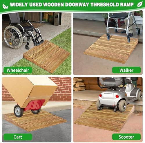 Wooden Threshold Ramp for Home Steps, 5" Rise Doorway Ramp with Non-Slip Grooves, Door Ramp for Wheelchair/Walker/Cart/Scooter, (31.4 W*5.0" H, Solid Pine Wood, 600LBS Capacity)