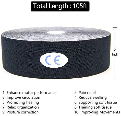 AUPCON Kinesiology Tape Elastic Therapeutic Athletic Tape Hypoallergenic Breathable Cotton Sports Muscle Tape Therapy Recovery Support for Knee Shoulder Ankle Elbow Shin (Uncut-Black)