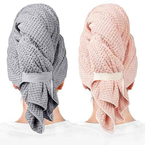 2 Packs Large Microfiber Hair Towels for Women, Super Absorbent & Quick Dry Hair Towel Wrap for Curly Hair Long & Short Hair- Anti-Frizz Hair Turbans for Wet Hair - 27.5''*39.4''