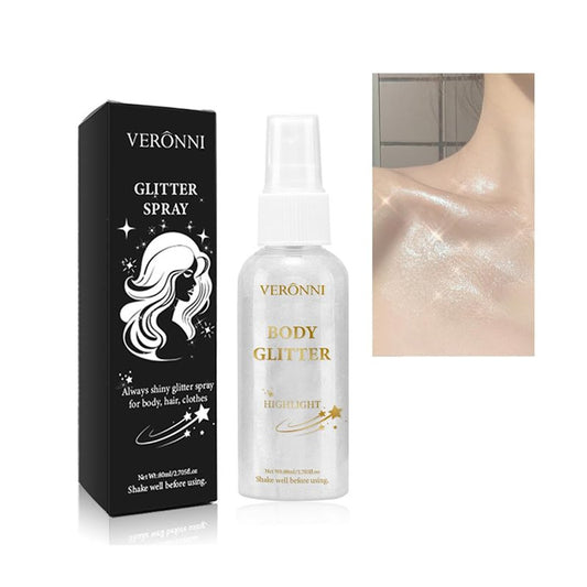 Body Glitter Spray for Face Hair Body, Silver White Body Shimmer Spray Sparkle Powder, Long Lasting and Quick-Drying Highlight Glitter for Stage, Festival, Party and Makeup