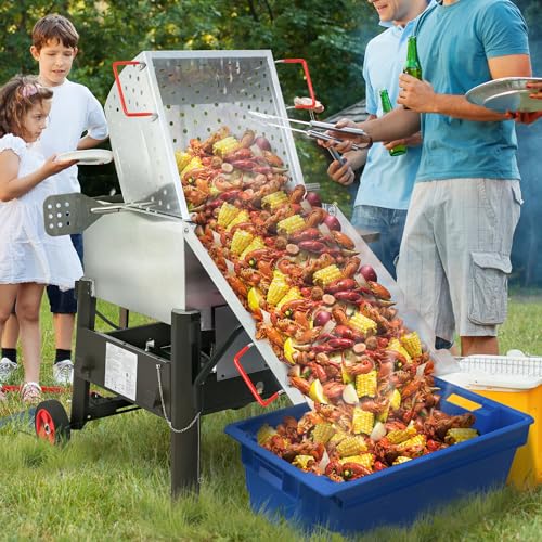 Creole Feast CFB1001A 90 QT Crawfish Boiler, Outdoor Single Sack Propane Gas Cooker with Folding Cylinder Mounting Bracket and Stirring Paddle for Seafood & Crawfish Season, Black