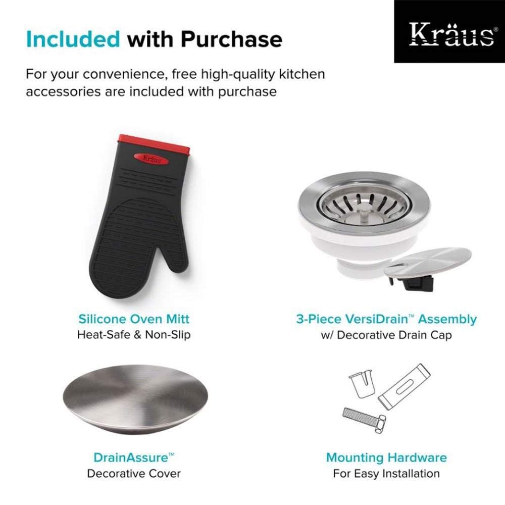 KRAUS Dex 33-inch Undermount 16 Gauge Stainless Steel Single Bowl Kitchen Sink, KD1US33B