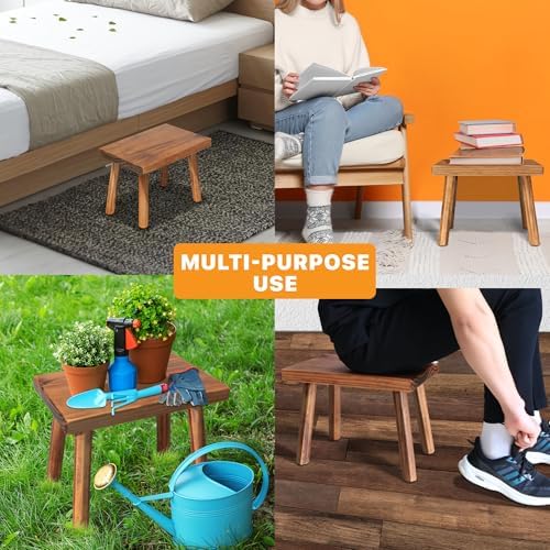 ENKEZI Shower Bench - Shower Foot Rest 12 in, Shower Stool for Shaving Legs, Rustic Scandinavian Stool - Multi-Purpose Wood Plant Stool, Adult Step Stool, (Scandinavian)