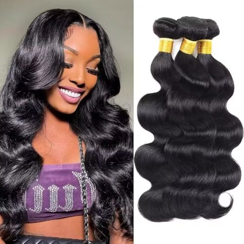 12A Human Hair Bundles 16 18 20 Inch Body Wave Bundles Human Hair 100% Unprocessed Brazilian Virgin Weave 3 Bundle for Women Natural Black Wet and Wavy Human Hair Extensions