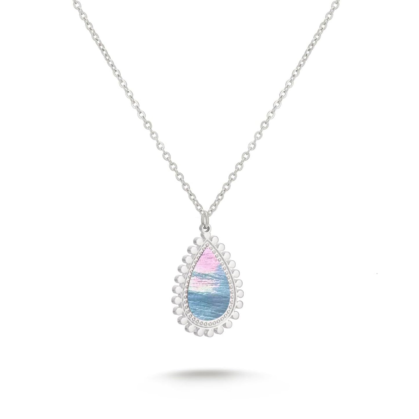 Milan Chiva Mother of Pearl Pendant Necklace 18K Silver Plated Chain Dainty Water Drop Choker Necklaces MNS-1011SL