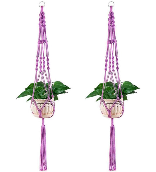 2 Pcs Colorful Cotton Hanging Planter Basket Flower Pot Holder, Outdoor Indoor Macrame Plant Hanger Boho Decor 40 Inch