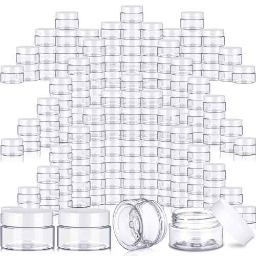 SATINIOR 100 Pcs Plastic Jars with Lids Small Containers Lids Wide Mouth Small Plastic Containers for Lotion Cream Rhinestones Body Butters Travel Storage (2 oz,White)