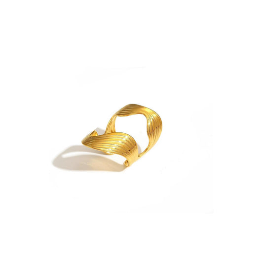 AIETUE Chunky Rings For Women, Gold Silver Thumb Ring Asymmetrical Wavy Curve Ring Adjustable Non Tarnish Dainty Stainless Steel New Year Anniversary Birthday Jewelry Gift (Trendy Gold #1)