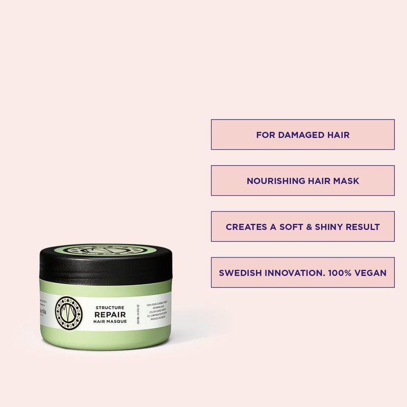 Maria Nila Structure Repair, Strengthening & Nourishing Hair Mask For Damaged & Chemically Treated Hair, Algae Extract Rebuilds, Revitalizes & Repairs Hair, 8.5 Fl Oz