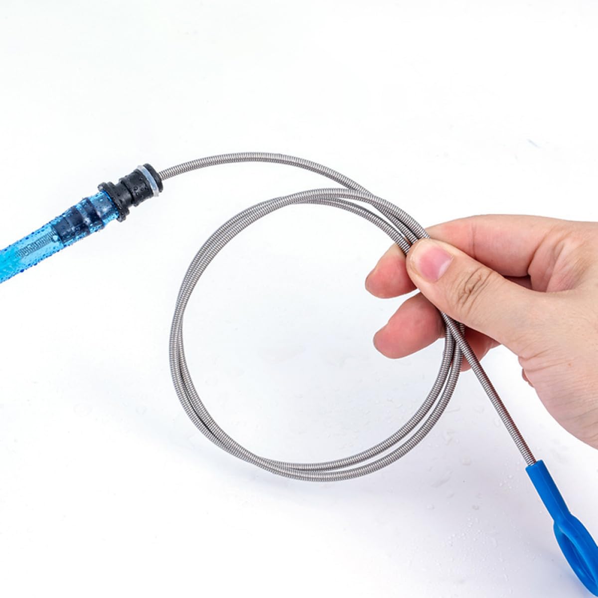 KALLORY Wear-Resistant Hydration Bladder Brush Set with Stainless Steel Tube Spring Cleaner, Compact Daily Use Water Bag and Hose Cleaning Kit for Outdoor and Household Use, Blue