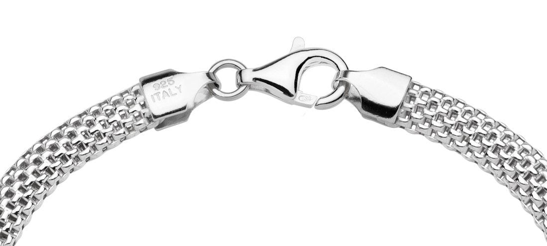 Miabella 925 Sterling Silver Italian 5mm Mesh Link Chain Bracelet for Women, Made in Italy (7 Inches)
