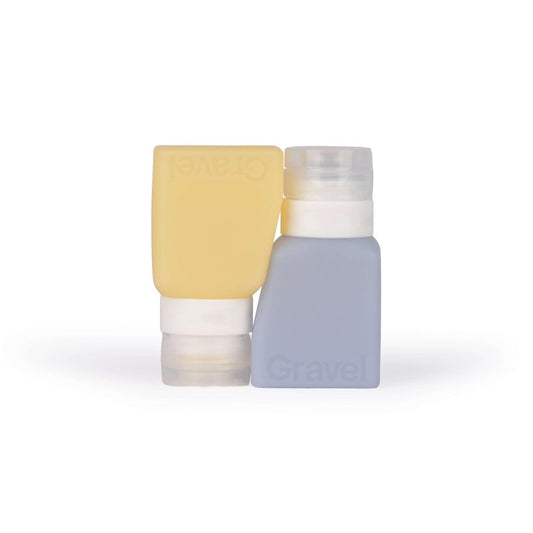 Gravel Silicone Travel Bottles for Toiletries 3oz (2-Pack) – Leakproof, BPA-Free, TSA Approved Travel Bottles with Label System for Shampoo, Conditioner, and Liquid Toiletries (Honey & Glacier)