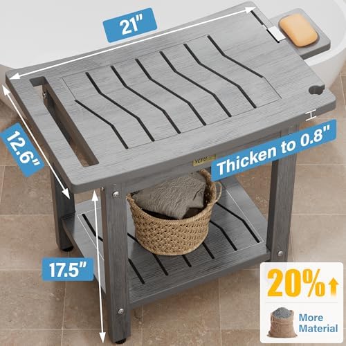 YEFU Shower Chair for Inside Shower: 21" Oversized Non-Slip Waterproof No Maintenance 500LBS Weight Capacity - Shower Bench/Stool with Shelf Handle for Bathroom/Outdoor - Easy Assemble for Adult/Gray
