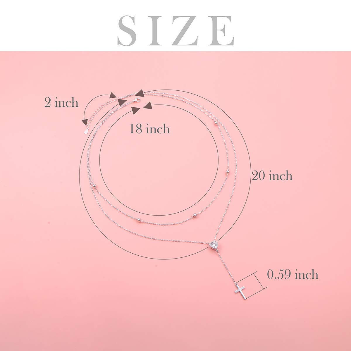 FLYOW Layered Cross Necklace 925 Sterling Silver Heart CZ Double Choker Y Lariat Long Necklace Mothers Day Birthday Valentine's Day Gifts for Women