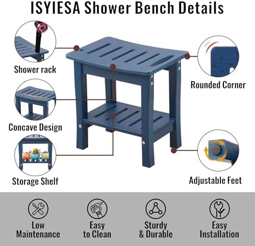HDPE Waterproof Shower Bench,Shower Seats for Adults Shaving Legs,Shower Stool for Inside Shower 300 Lbs Capacity Navy