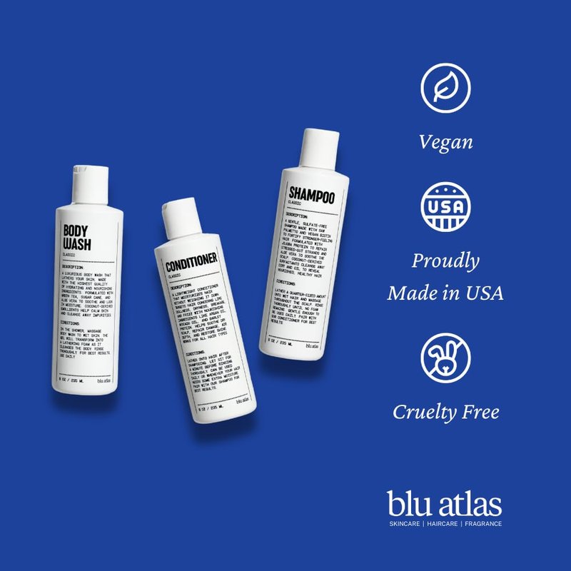 Blu Atlas Body Wash, 8oz - Sulfate-Free Gel Body Wash for Men, Moisturizing Formula Suitable for All Skin (Classic)