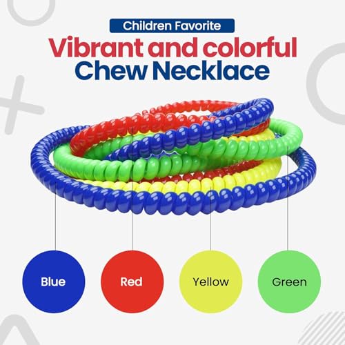 Durable Sensory Chew Necklace for Kids (8 Pack) BPA Free, Food-Grade Silicone Chewing Necklace for Autism and ADHD - Oral Motor Teething Toys, Fidget Necklace for Boys and Girls, Sensory Chewy Dewey