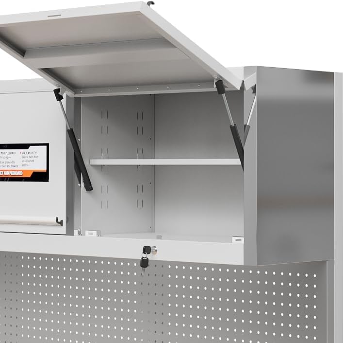 72 Inch Garage Tool Cabinet with 15 Drawers, Garage Workbench/Storage Cabinet, Rolling Toolbox Stainless Steel Tool Bench with Locking System, Metal Construction, Workshop/Garage/Home