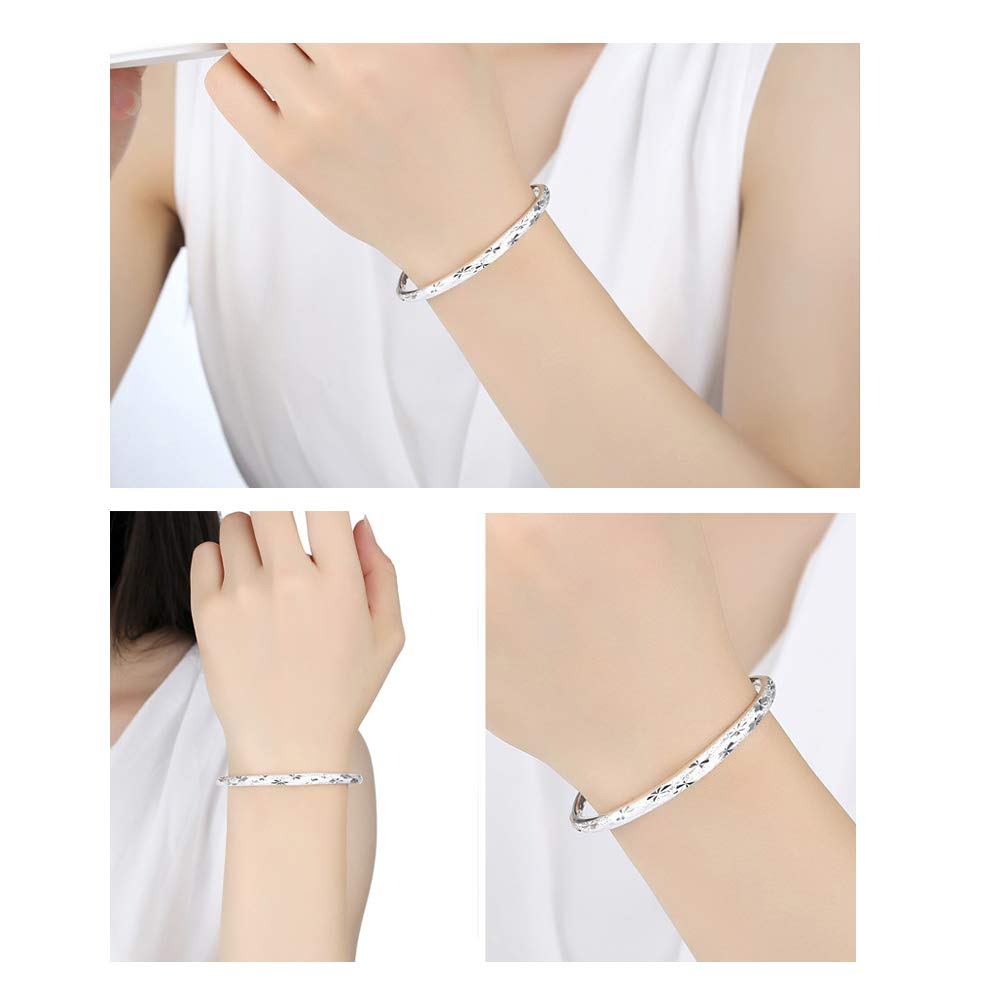Sterling Silver Bangle Bracelets for Women, Handmade Bracelet for Women, Birthday Gifts for Women, Mom Gifts (Silver-5)