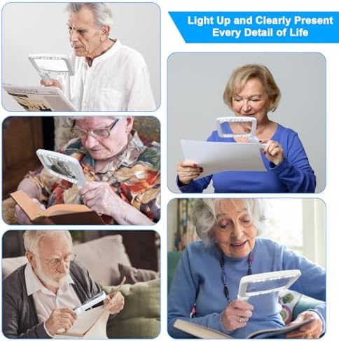 Rechargeable Magnifying Glass with Light, 5X 10X 45X Large Page Magnifier with 20 LED Lights, Folding Handheld Dimmable Magnifier for Seniors Reading Books and Small Print（Black & White）