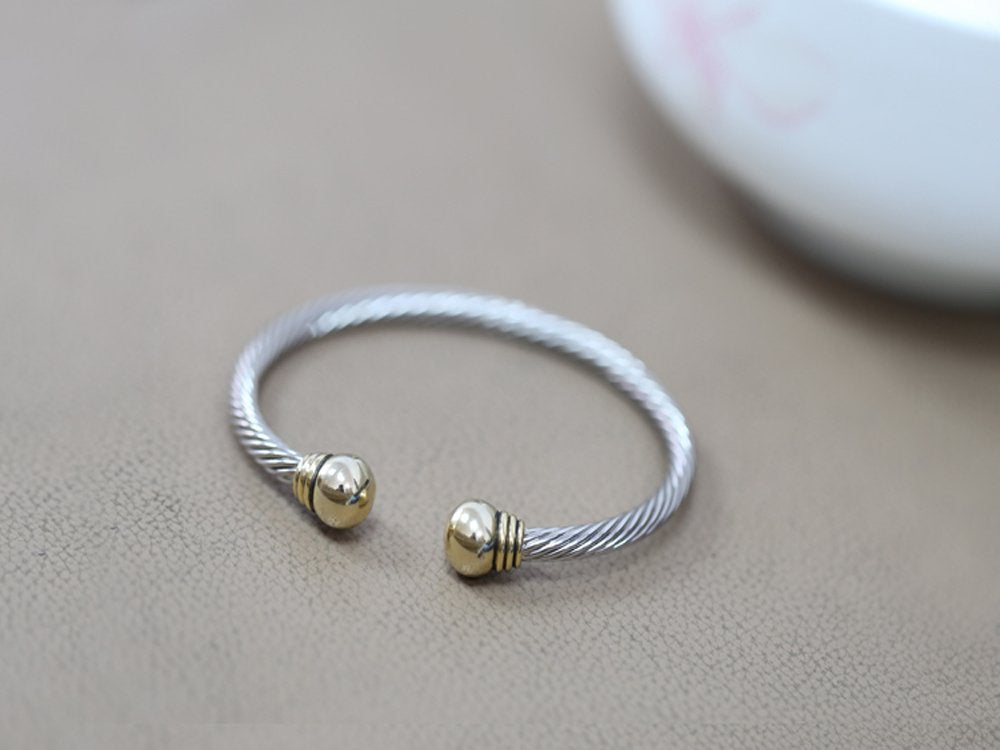 UNY Jewelry European American Fashion Classic Signature Twisted Cables Style Luxury insired Rhodium 2 Tone Plated Cuff Bracelet Bangle Design (Gold)