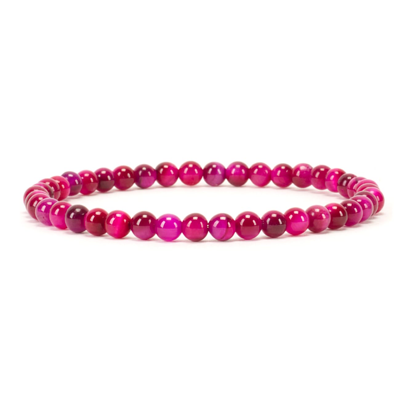 Cherry Tree Collection - Small, Medium, Large Sizes - Gemstone Beaded Bracelets For Women and Men - 4mm Round Beads (Pink Tiger's Eye, Medium)