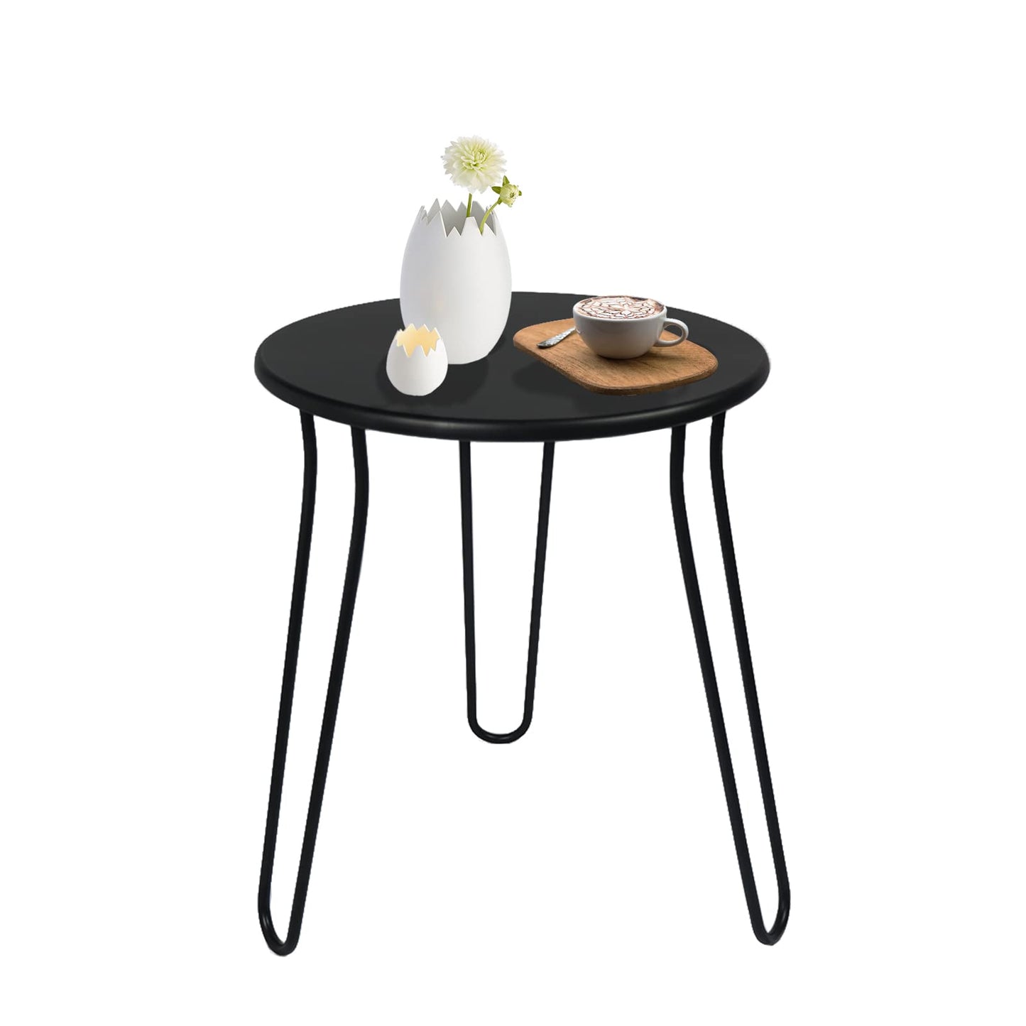 NAISQAQ Small Patio Side Table, Weather Resistant Anti-Rust Outdoor Metal Patio Round End Table, Outdoor End Table for Garden, Porch, Balcony, Yard, (Black)