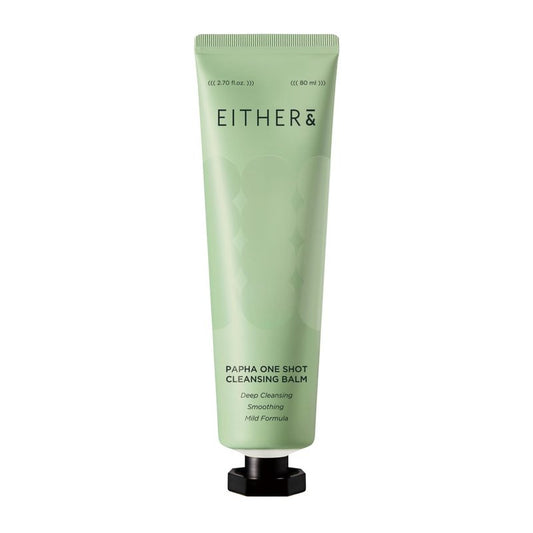 EITHER& PAPHA One Shot Cleansing Balm, Korean 2-in-1 Melting Makeup Remover & Gentle Oil-to-Milk Cleanser with Papaya Enzyme & PHA, Hydrating & Smoothing (2.70 fl. oz.)