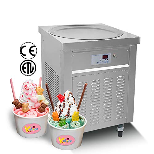 Kolice commercial ETL US Franchise 22" Single Round Pan Fry Ice Cream Machine, Stir-Fried Ice Cream Rolled Machine-Auto Defrost, Smart AI Temperature Control