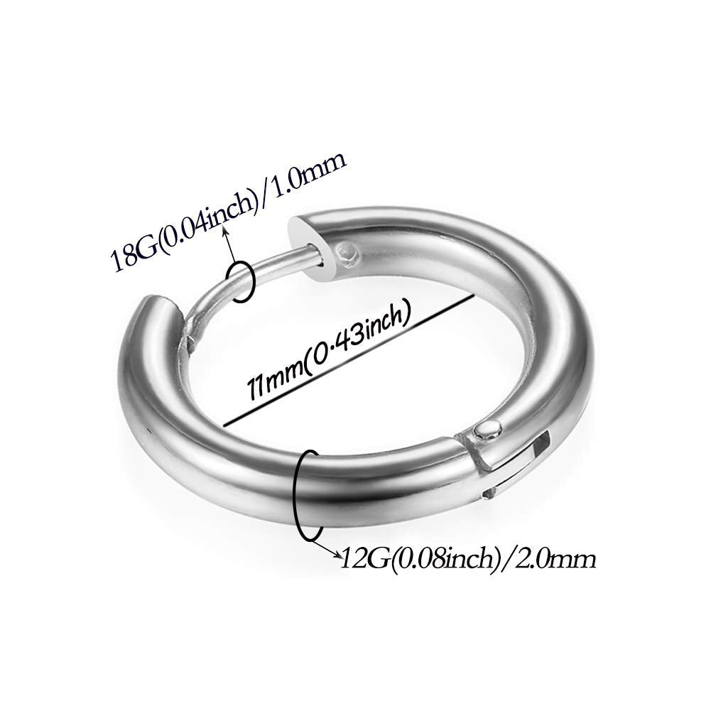 316L Surgical Stainless Steel Huggie Hoop Earrings 11mm Hypoallergenic Earrings Hoop Cartilage Helix Lobes Hinged Sleeper Earrings For Men Women (D02:11mm Silver(THK 2.0mm))